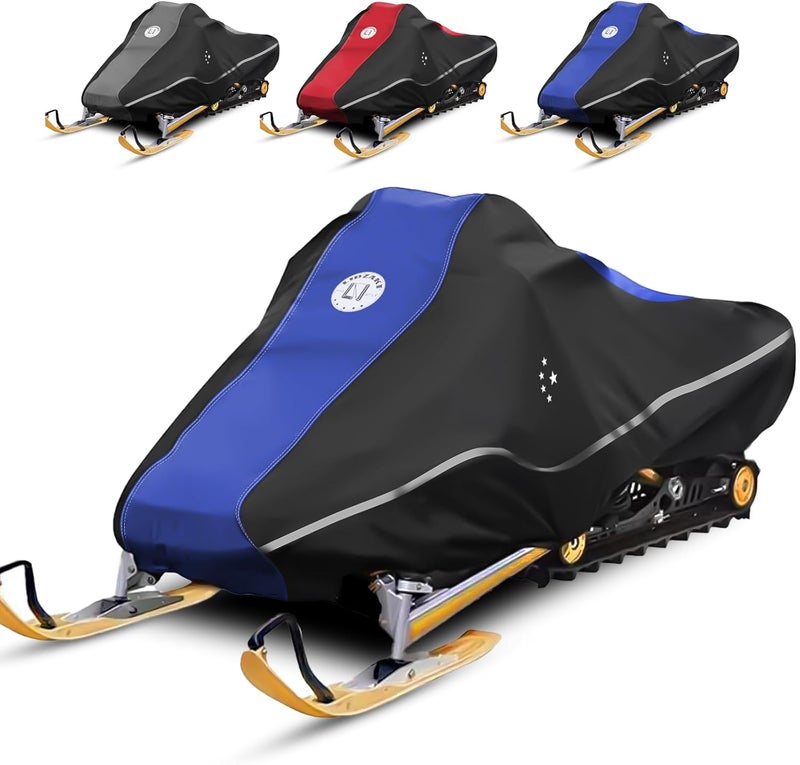 LI LIBZAKI LIBZAKI Snowmobile Cover Waterproof Sled Ski Cover 600D Heavy Duty Oxford Fabric Freeze-Resistant Down to -40°F Compatible with Polaris,Ski-Doo,Arctic Cat,Yamaha,Lynx,Camso,CFMOTO 126"-145" Blue - Image 1